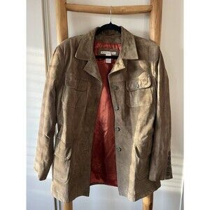 Vintage Rubbish Women’s Brown Genuine Leather Button Collar Lined Jacket Size L
